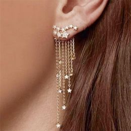 Tassels Earrings Dangle Jewellery Shiny Five Pointed Personality Star Crystal Inlay Women Fashion Ear Pendants Valentines Day Gifts