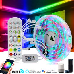 RGB LED Strip Light 2835 5050 Flexible Neon Ribbon 5m 10m 15m 20m RGB Changeable Wifi Music Controller + DC12V Adapter Plug