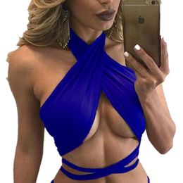 2019 New Summer Sexy Women Tops Ladies Nightclubs Cross Straps Tank Top Elastic Vest Camisole Halter Wrapped chest Feminino T200706