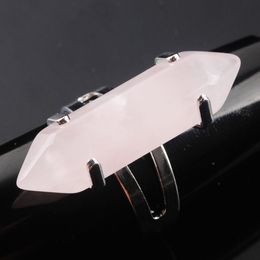 WOJIAER Unique Ring for Women Natural Rose Quartz Stone Beads Rings Silver Colour Party Jewellery X3020