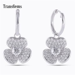 Transgems 10K White Gold Center 1CTW 5mm GH Color Drop Earrings For Women Wedding Birthday Gifts Y200620