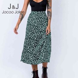 Jocoo Jolee Women Sexy Side Split Chiffon Skirt High Waist Zipper Leopard Print Beach Party Skirts Causal Summer Midi Skirt G220309