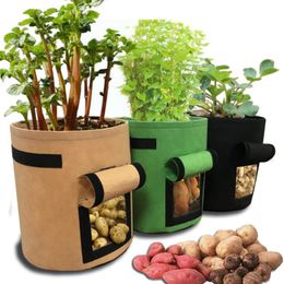 4 7 10 Gallon Plant Grow Bags Visualization Heavy Duty Thickened Fabric Planting Pots For Potato Vegetables With Flap & Handles Garden