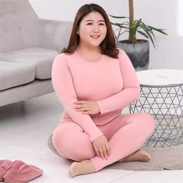 Large Size Thick Thermal Underwear Set Winter Clothes O Neck Long Sleeve Breathable Women Tops&Trousers Big Size L-6XL 211221