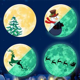 30cm Christmas Luminous Stickers Snowman Deer Pine Fluorescent Xmas Wall Sticker Merry Christmas Dhl Free Shipping Wholesale
