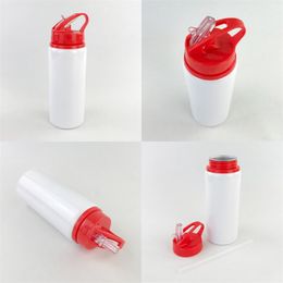 Taza de aluminio sublimación en blanco resistente al calor 600 ml cubierta de color gran boca succión boquilla agua botella deportes hervidor blanco DIY 8 5ty m2