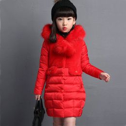 Winter Jacket Girl Coat Purple Cute Hooded Colored Fur Collar Size 5 8 9 10 11 12 13 14 Years Child Clothes Thick Long Outerwear LJ201017