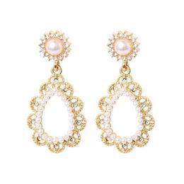 Boho Pearls Crystal Water Drop Earrings For Women Vintage Elegant Hanging Dangle Earrings Bridal Jewelry Party Gifts New