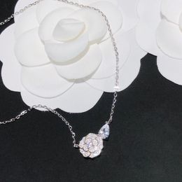 Hot Brand Pure 925 Sterling Silver Jewelry For Women Sakura Diamond Flower Pendant Necklace Cute Flower Pendant Party Necklace Q0531