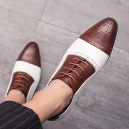 Elegant Men Formal Shoes Office Fashion Brogues Leather Shoes Male Dress Shoes Brown White Black Blue