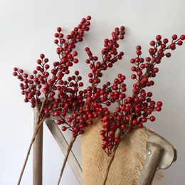 Artificial Plants Christmas Holly Red Berry Fruit Simulation Flower Decoration Home Accessories Garden Fence Fake Foam Plant