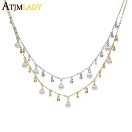 New arrive Summer Gold Filled freshwater pearl charming women necklace 925 sterling silver drip cz statement choker Jewellery Q0531