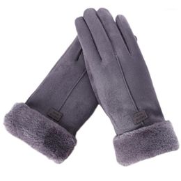 Five Fingers Gloves Women Winter Touch Screen Thermal Plush Lined Windproof Driving Mittens 50JB1