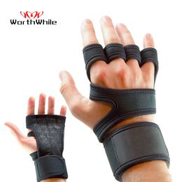 WorthWhie Gym Fitness Gloves Hand Palm Protector with Wrist Wrap Support Crossfit Workout Bodybuilding Power Weight Lifting Q0107