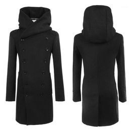 Men's Trench Coats Wholesale- Winter Men Fashion Md-long Slim Double Breasted Hooded Coat Warm Outwear1