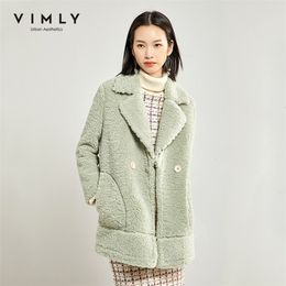 Vimly Women Faux Fur Coat Vintage Turn Down Collar Solid Double Breasted Thick Warm Casual Outerwear Female Fur Jacket F5162 201215