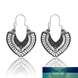 E0483 Vintage Retro Tibetan Silver Ear Hook Earrings for Women/Girl Boho Indian Jewellery Heart Hollow Earrings Fashion Jewellery