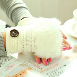 Five Fingers Gloves 2021 Winter Warm Female Knitting Wool Faux Fur Wrist Mittens Vingerloze Handschoenen Guantes Termicos Mujer1