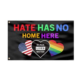 Hate Has No Home Here Flag Love is Love Banner Flag UV Resistance Fading Durable Wall Flag with Brass Grommets for Dorm Room Decor