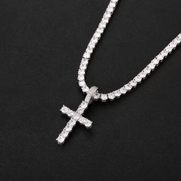 -Pendentif croix zircon de zircon avec collier à chaîne de tennis de 4mm Ensemble de bijoux HIP Hop