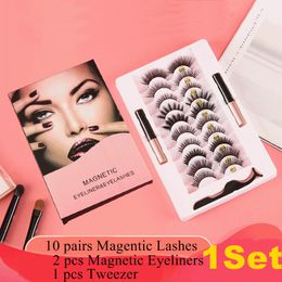 10 Pairs Magnetic Lashes False Mink Eyelashes & Metal Twezzer & Double Magnetic Lasting Eyeliner Set Magnetic False Eyelashes Eye Extension