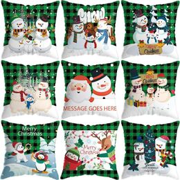 Christmas series pillow case green lattice printed linen pillow case car sofa cushion set Bed head Square throw pillow case T9I00852