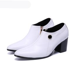 Luxury Handmade Men Boots Pointed Toe Zip Fashion Leather Ankle Boots Men White Party & Wedding Botas Hombre! Big Size