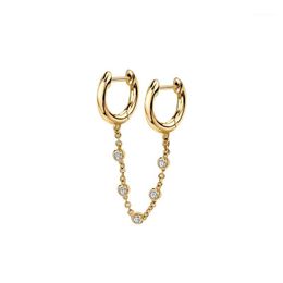 Hoop & Huggie Double Circle Long CZ Zircon Chain Cartilage Earrings For Women Gold Small Round Fashion Jewellery 20211