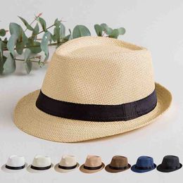 solid straw hat womens summer sunhat england panama top mens sunvisor kids beach outdoor chapeau parentchild jazz hat