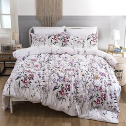 Bonenjoy White Color Bedding Set King Size Flower Printed Quilt Cover Bed Linen Set with Pillowcase Floral Double Bedding 201021