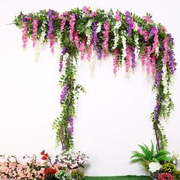 200CM Long 1 Pieces Wedding Flower Vine Rattan Fake Artificial flower bride arch decoration props Wisteria flower accessories 201222