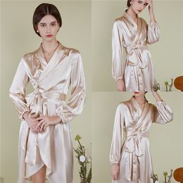 Morning Gowns Pyjamas Female Custom Made Long Sleeves Soft Silk Stretch Nightgown Sexy V Neck Wedding Cape Cloak Comfortable