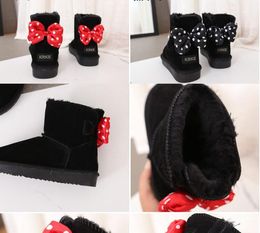 New Kids Snow Boots Women And Children's Sweetie Bow Snow Boots oddler Bowtie Leather Boots Waterproof Shoes EU21-44