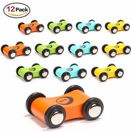 12PCS/Lot Wooden Track Car Toys Small Diecast Replacement Tollder Gliding Car for Kids Turn back Ramp Car Racing Games LJ200930