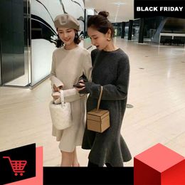 Thick Knitted Pollover Jumper Dresses Casual Winter Autumn New Warm Woman Korean Style Sweater Dress Women Loose 201125