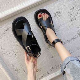 INS HOT Women's Sandals 2021 Summer Solid Color Comfortable Female Beach Shoes Chunky Sandals For Woman Non-Slip Shoe Y220211