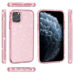 Premium Rugged Hybrid TPU Hard PC Glitter Shockproof Anti Dropping Clear Phone Case for iPhone 12 11 Pro Max XS XR Samsung S20
