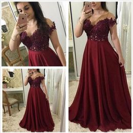 Burgundy Prom Dresses 2022 Long Illusion Neckline Short Sleeve Lace Appliques Evening Gowns Long Chiffon Special Occasion Dress