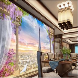 photo mural wallpaper 3D three-dimensional European style Paris landscape background wall beautiful scenery wallpapers