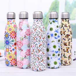 Stainless Steel Thermos Vacuum Flask Bottle 500ml Coffee Milk Cup Lovers Gradient Colour Outdoor Travel Sport Hot Water Bottles 201204