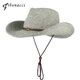 Fibonacci New Fashion Summer Sun Cowboy Hat Panama Folding Beach Wide Brim Cap for Men Women Straw Hats Y200602