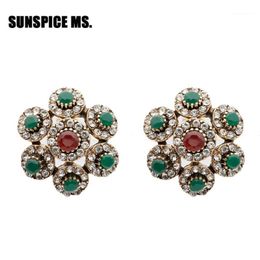 2020 Full Rhinestone Round Stud Earrings For Women Turkish Antique Bronze Resin Natural Stone Earring Vintage Crystal Jewlery1