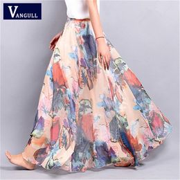 2020 new summer Bohemia women's Chiffon Skirt lady's Mid-calf A-line multi Coloured Large floral Print lady pendulum fairy skirt LJ200820