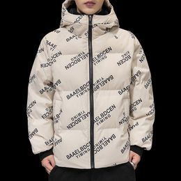 Winter Cotton Padded Coats Men Thicken Pilot Zipper Down Jacket Fashion Letter Printed Hooded Bomber Outerwear Thick Warm