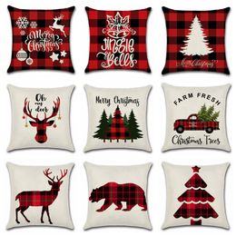 Christmas Cushion Covers Plaid Linen Throw Pillow Case Printed Sofa Decorative Pillow Cover Xmas Pillowslip Home Decoration 28 Designs 6122