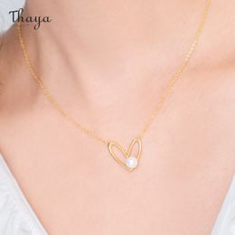 Thaya Authentic S925 Silver Heart Shaped Natural Freshwater Pearl Necklace Gold Pendant Chain Elegant For Women Fine Jewellery Gif Q0531