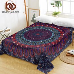 BeddingOutlet Mandala Queen Bed Sheets One Piece Purple Blue Flat Sheet Soft Bedding Bedspreads Floral Bohemian Tapestry sabanas 201113