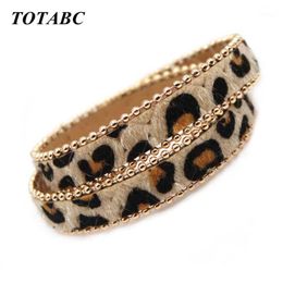 leather wrap bracelet pattern Canada - Tennis Leopard Wrap Charm Punk Leather Bracelet Women Gold Color Button Vintage Pattern Female Fashion Jewelry Gifts1