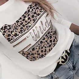 Letter Print Women Blouses And Shirt Spring Autumn Long Sleeve Fashion Leopard Top Blouses For Lady Casual Female Tee Shirt 210303