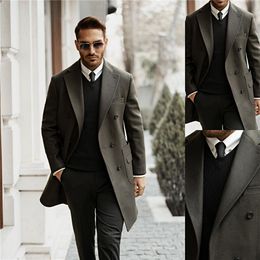 Winter Formal Business Mens Long Coat Suits Handsome British Style Men Tuxedos Mens Prom Dinner Blazer Suit Only One Jacket